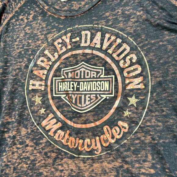 Harley-Davidson Women's Sz S Burnout Tee Shirt S Black & Orange Short Sleeve - Picture 6 of 8